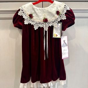 Rare Editions Vintage lace Collar red velvet dress! Size 24 months - Brand New!